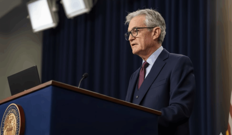 Presidente do Federal Reserve durante coletiva sobre política monetária e juros nos EUA.