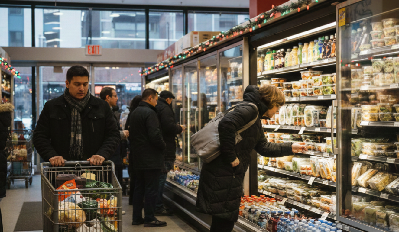 Consumidores em supermercado nos EUA em cenário de desaceleração da inflação ao consumidor. Consumidores em supermercado nos EUA em cenário de desaceleração da inflação ao consumidor.