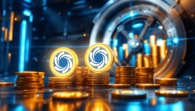 Moedas digitais brilhantes diante de cofre, simbolizando Ethereum e Ozak AI no mercado cripto.