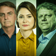Montagem com cinco figuras políticas brasileiras destacadas em pesquisa AtlasIntel sobre cenários de 2º turno.