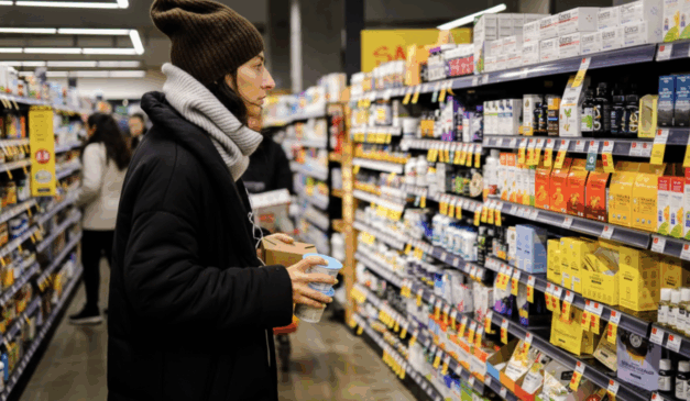 Consumidora em supermercado nos EUA em meio à desaceleração econômica
