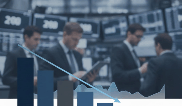 Traders em bolsa observam gráfico de queda, refletindo desaceleração do emprego nos Estados Unidos