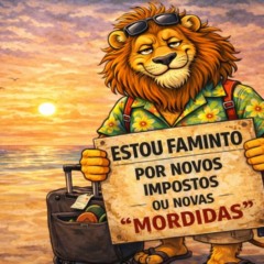 Ilustra&ccedil;&atilde;o em formato horizontal mostra um le&atilde;o representando a carga tribut&aacute;ria, associada &agrave; sa&iacute;da de empresas do Brasil