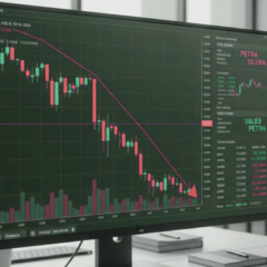 Gr&aacute;fico do Ibovespa em queda durante preg&atilde;o pressionado por bancos