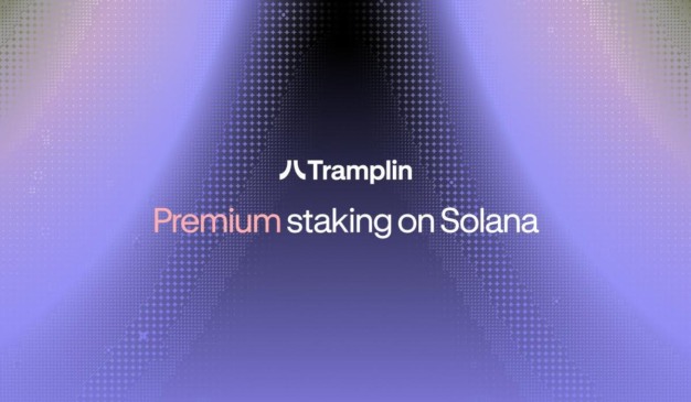 Interface da plataforma Tramplin com os dizeres Premium Staking on Solana.